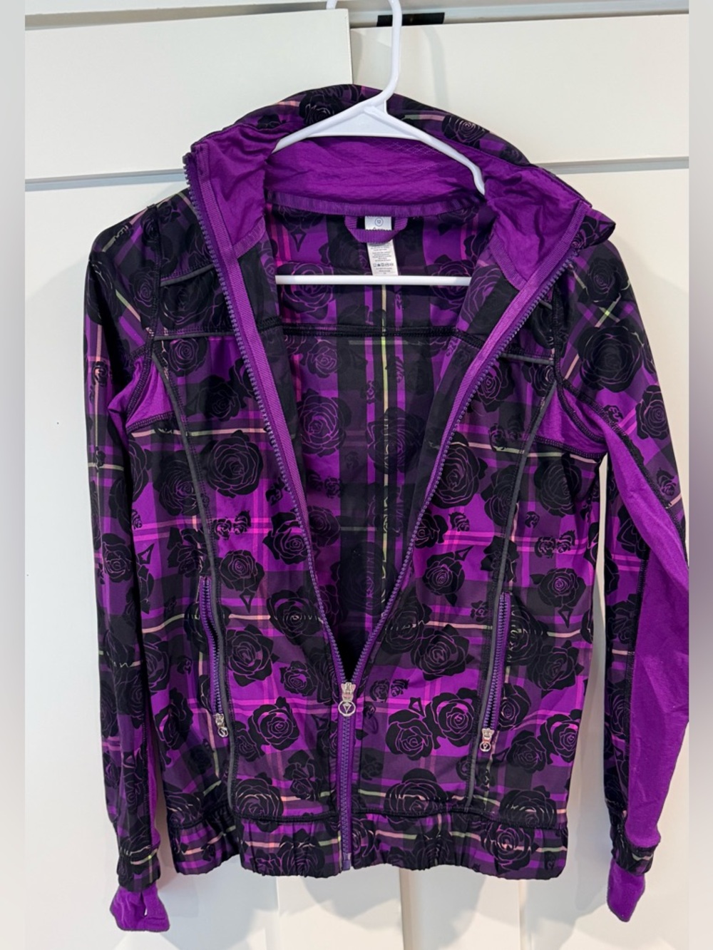 Ivivva Girls Purple and Black Floral Plaid Jacket
